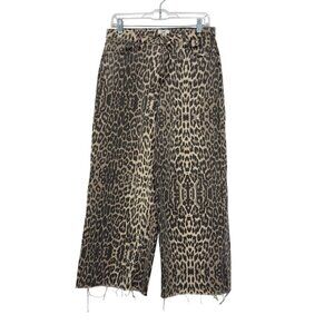 Easel Los Angeles Leopard Print Wide-Leg Cropped Pants SZ S Womens Casual Wear